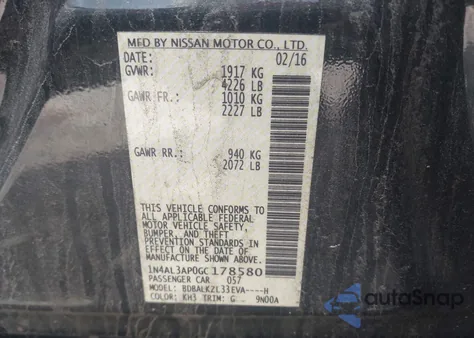 2016 Nissan Altima 2.5 Sv из США, поврежденный, VIN 1N4AL3AP0GC178580